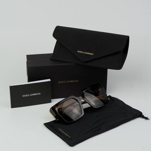 Dolce & Gabbana Black Frame Brown Lens Sunglasses with Gold DG Temples main image 8